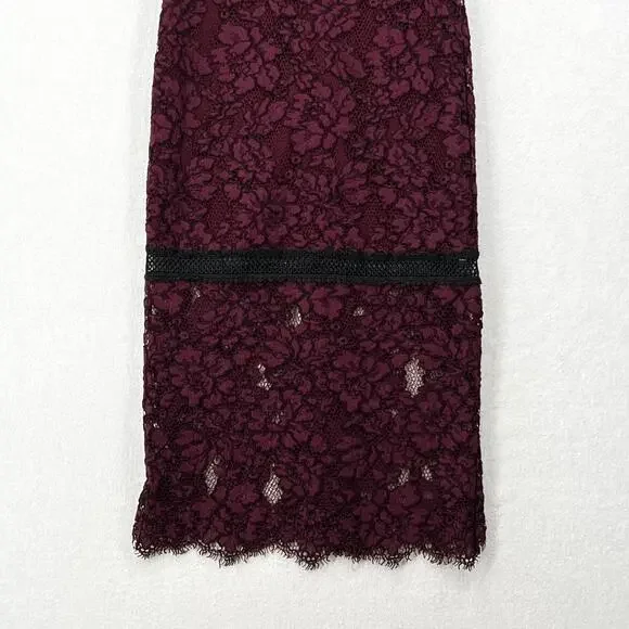 ALEXIS Evie Lace Midi Sheath Dress Womens Small Burgundy Crew Neck Cold Shoulder - Picture 9 of 16